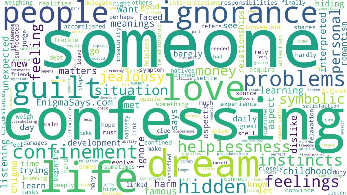 dreaming of someone confessing to you and related dreams with their meanings in a word cloud