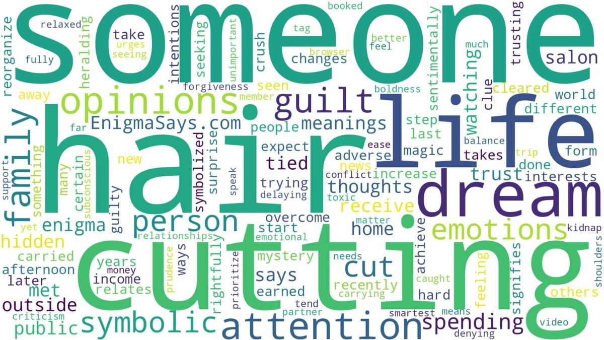 dreaming about someone cutting hair and related dreams with their meanings in a word cloud