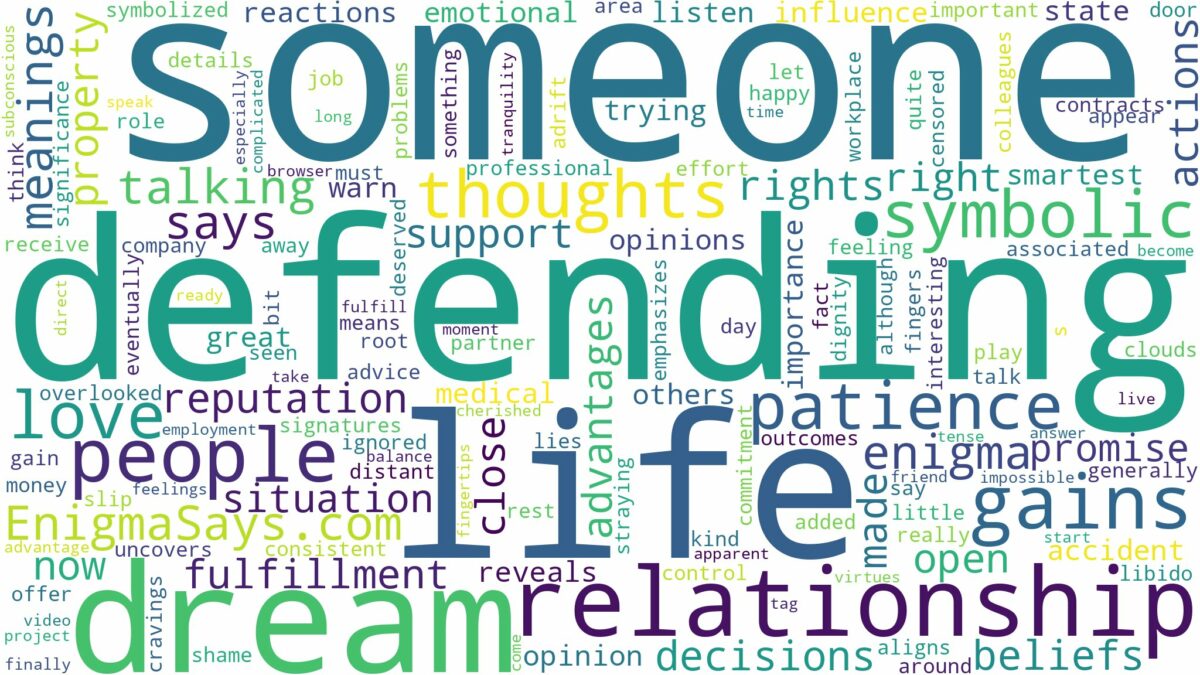 dreaming of someone defending you and related dreams with their meanings in a word cloud