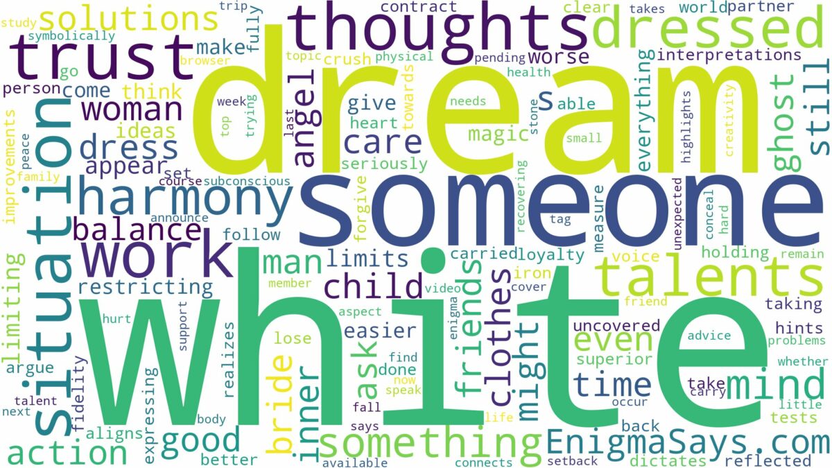 dream about someone dressed in white and related dreams with their meanings in a word cloud