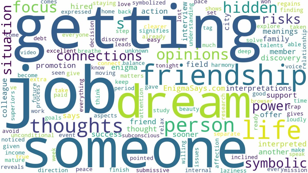 dreaming about someone getting a job and related dreams with their meanings in a word cloud