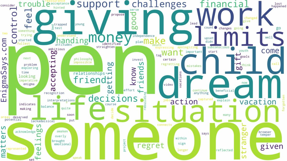 dreaming about someone giving you a pen and related dreams with their meanings in a word cloud