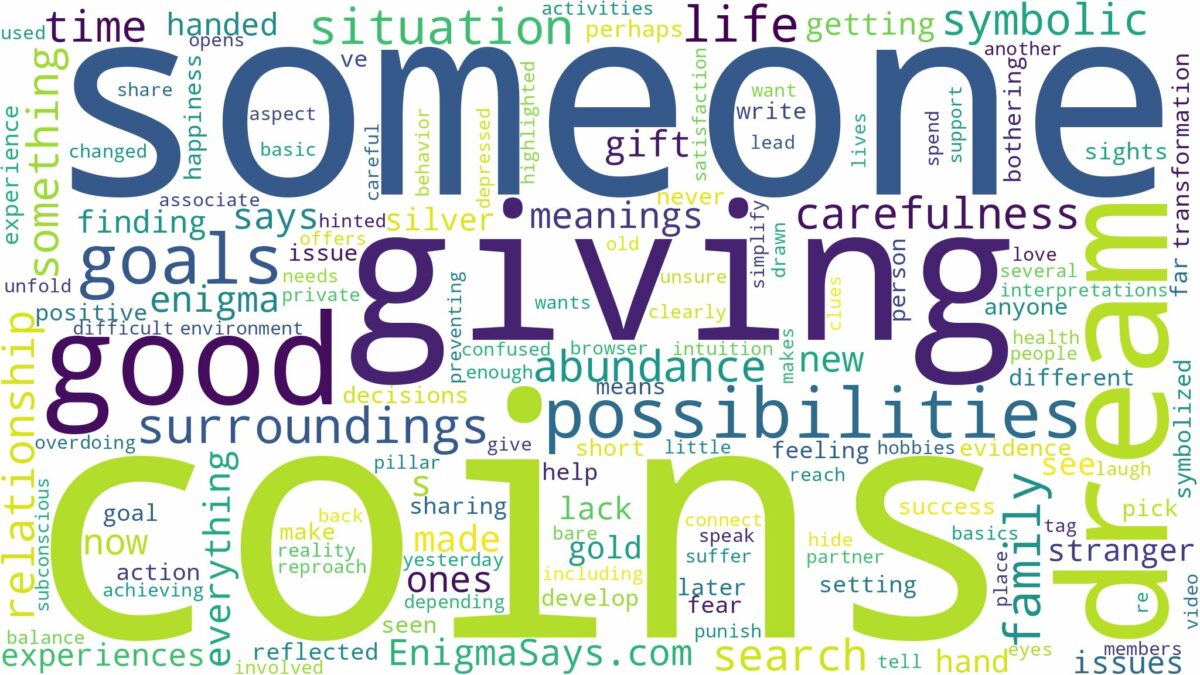 dreaming about someone giving you coins and related dreams with their meanings in a word cloud