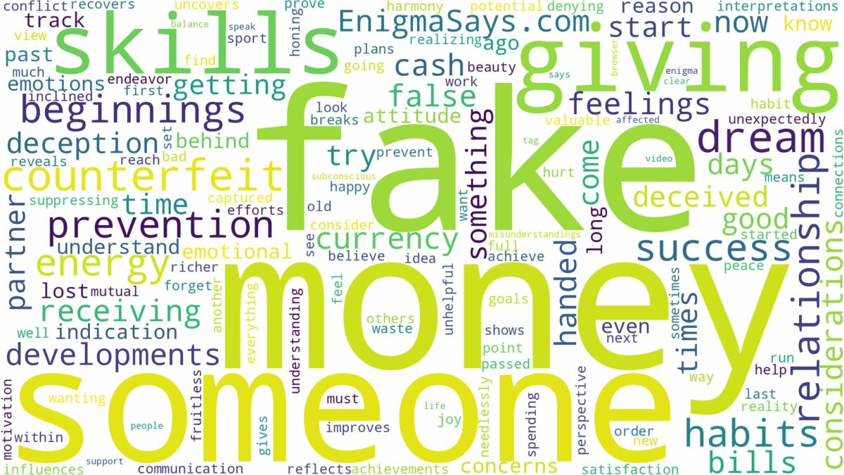 dreaming about someone giving you fake money and related dreams with their meanings in a word cloud