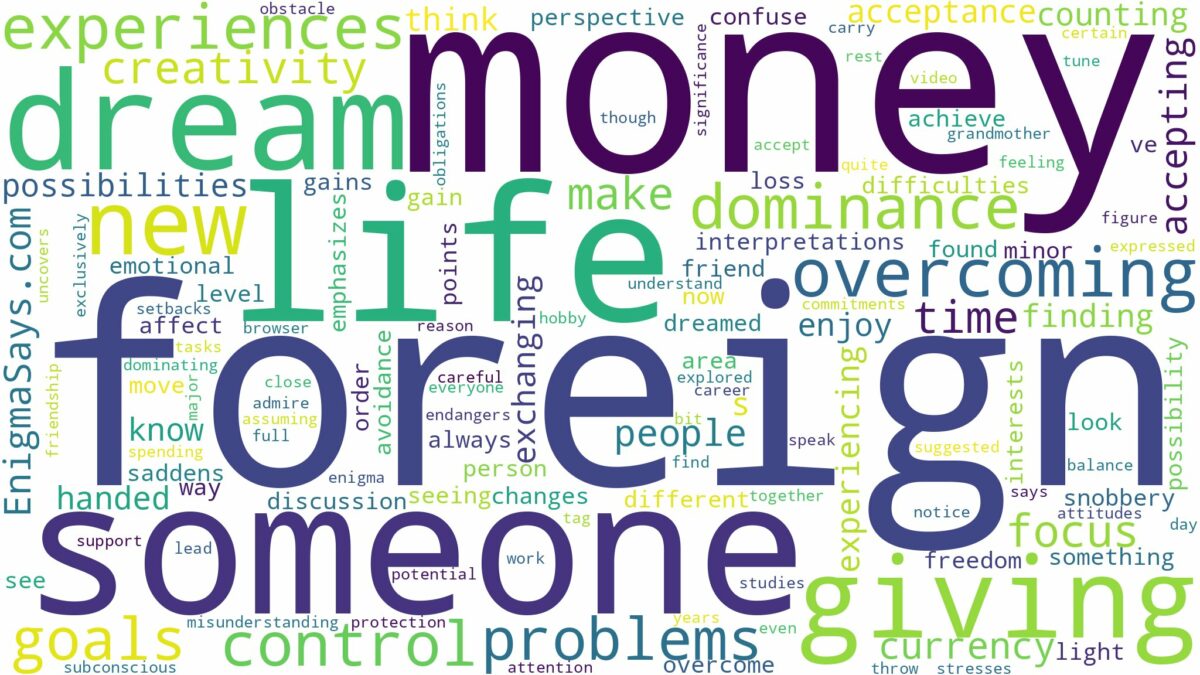 dreaming about someone giving you foreign money and related dreams with their meanings in a word cloud