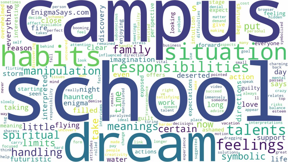 dream about a school campus and related dreams with their meanings in a word cloud