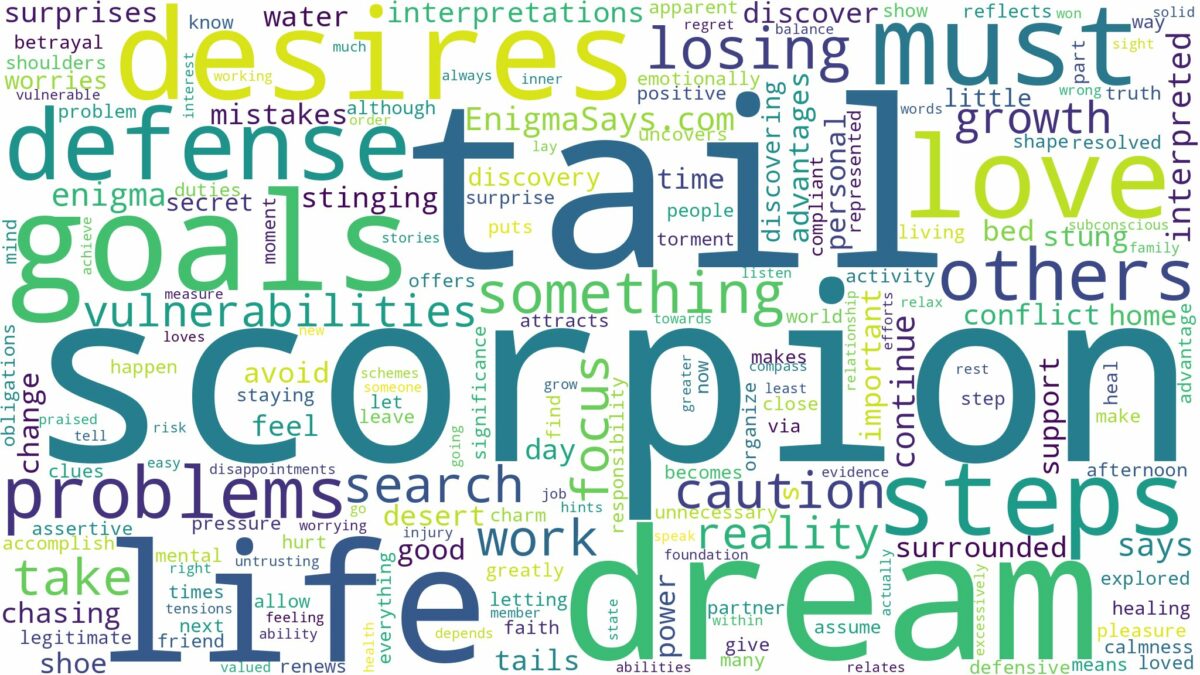 dream about a scorpion tail and related dreams with their meanings in a word cloud