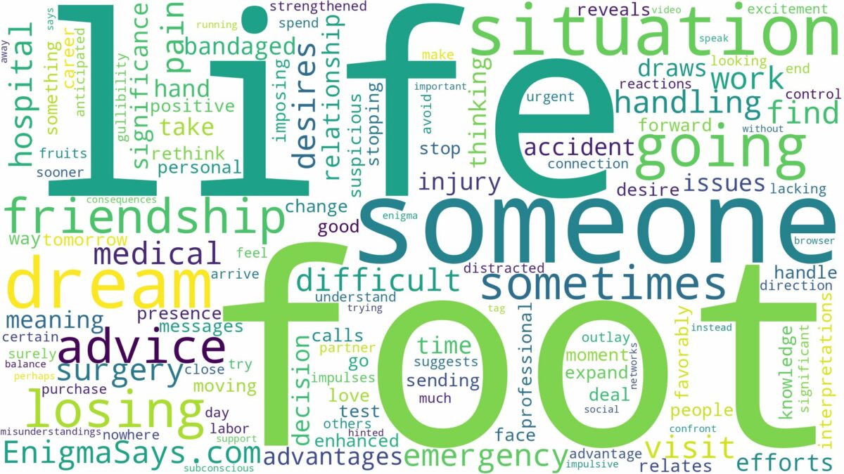 dreaming about someone losing a foot and related dreams with their meanings in a word cloud