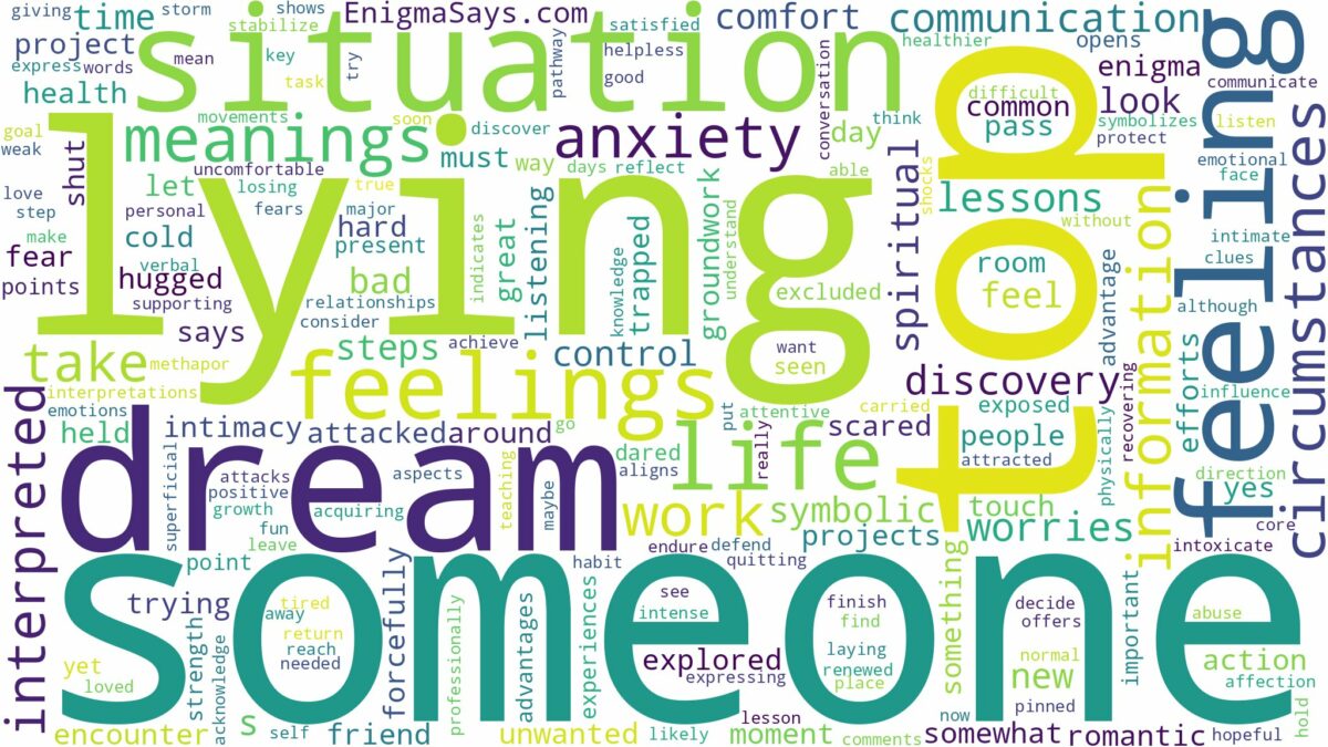 dreaming about someone lying on top of you and related dreams with their meanings in a word cloud