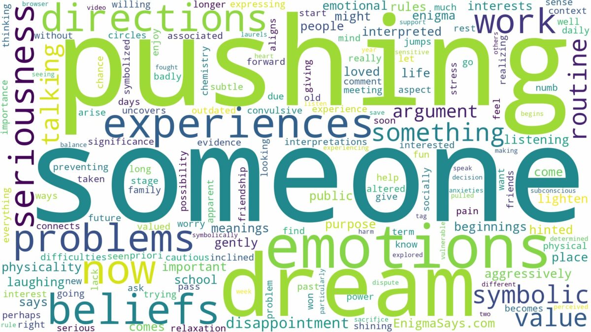 dreaming of someone pushing and related dreams with their meanings in a word cloud