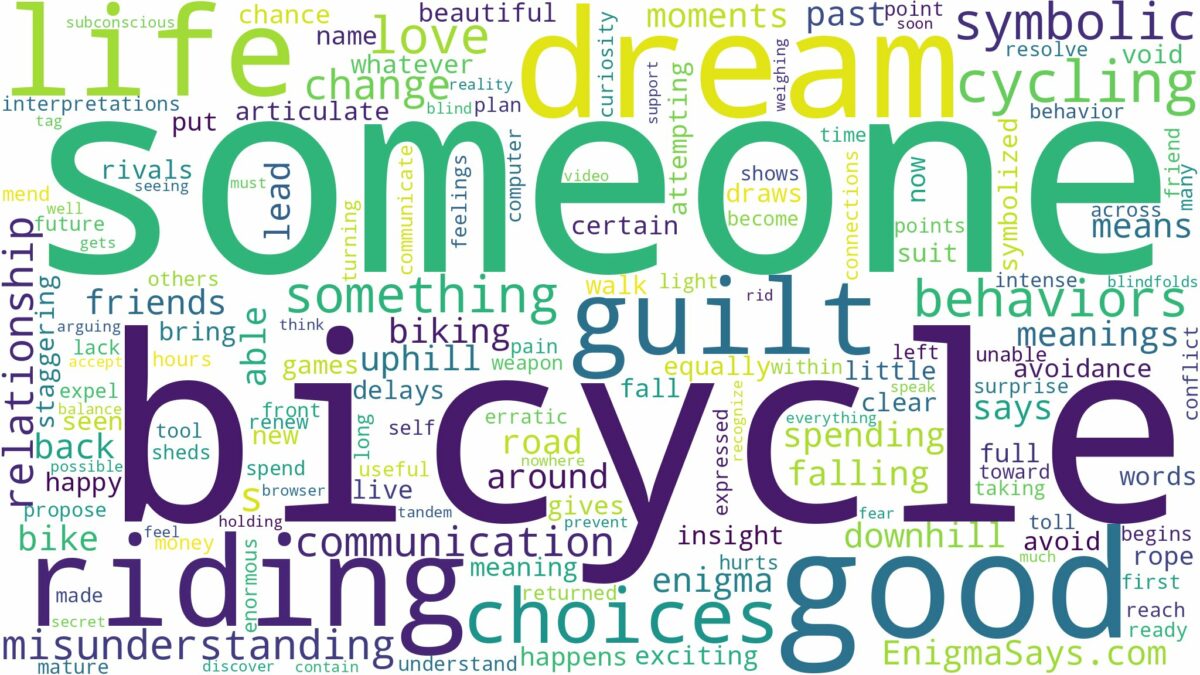 dreaming about someone riding a bicycle and related dreams with their meanings in a word cloud