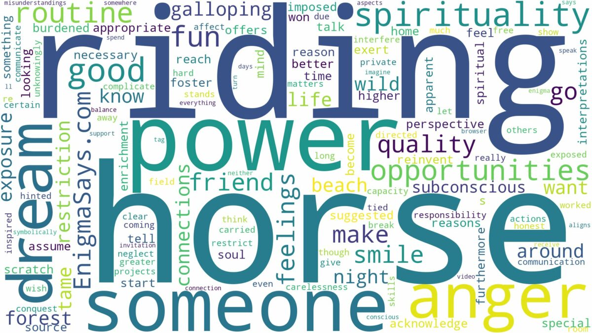 dreaming about someone riding a horse and related dreams with their meanings in a word cloud