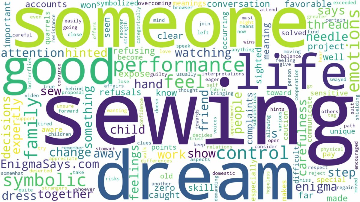 dreaming of someone sewing and related dreams with their meanings in a word cloud