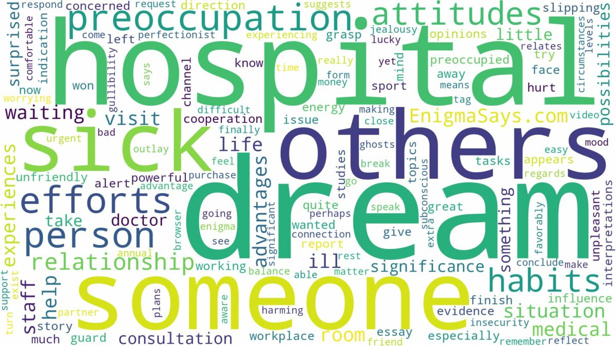 dream about someone sick in hospital and related dreams with their meanings in a word cloud