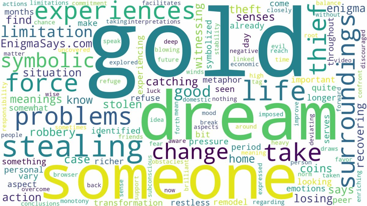 dreaming about someone stealing gold and related dreams with their meanings in a word cloud