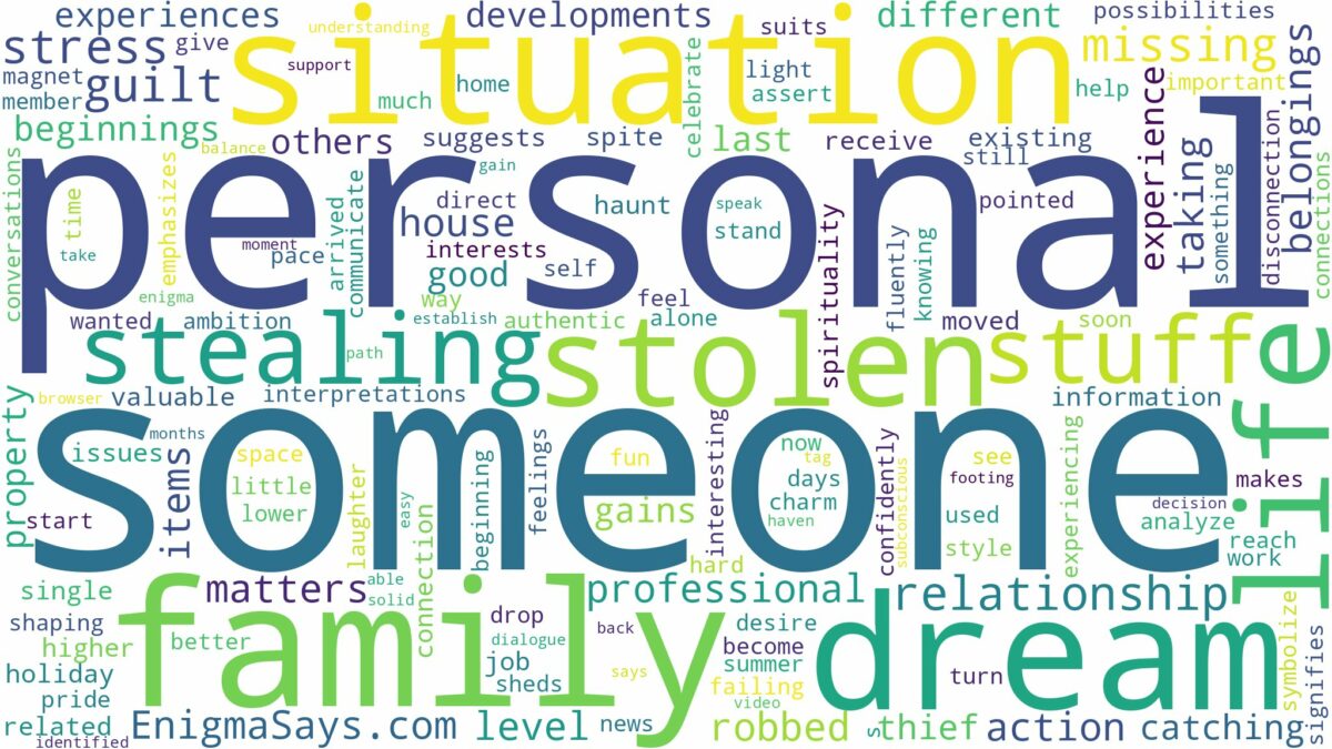 dreaming about someone stealing your stuff and related dreams with their meanings in a word cloud