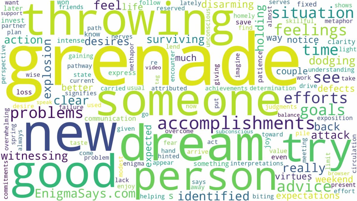 dreaming about someone throwing a grenade and related dreams with their meanings in a word cloud