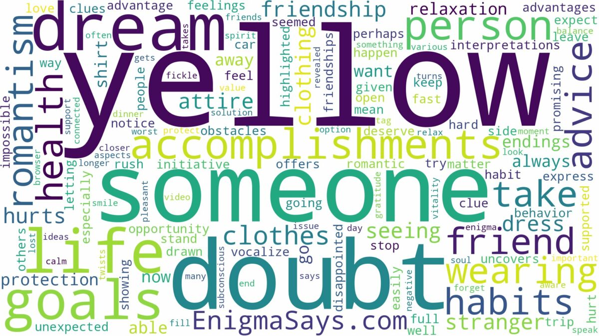 dreaming about someone wearing yellow and related dreams with their meanings in a word cloud