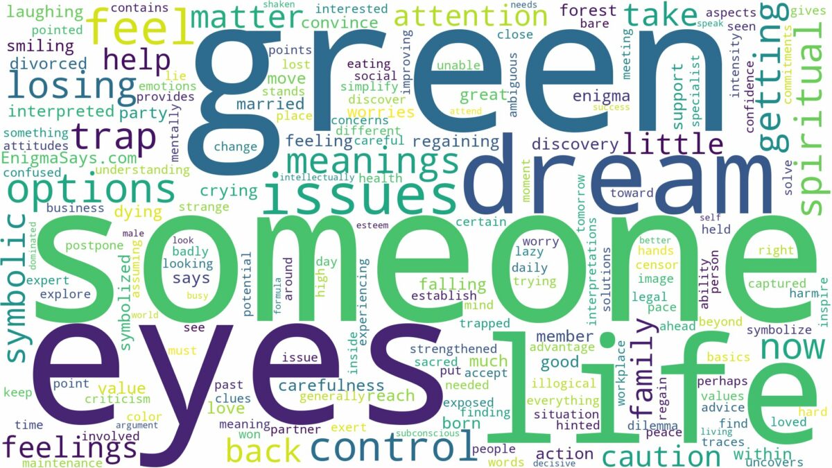 dream about someone with green eyes and related dreams with their meanings in a word cloud