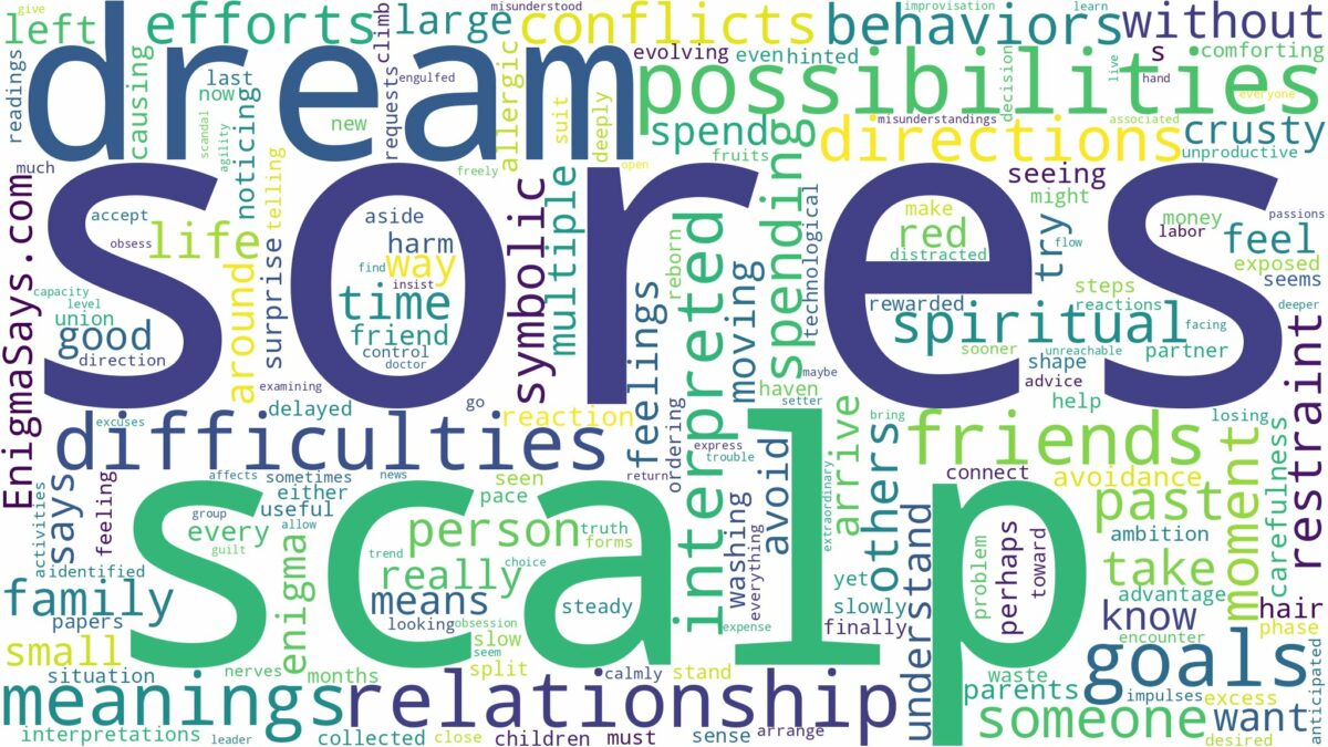 dreams about sores on scalp and related dreams with their meanings in a word cloud