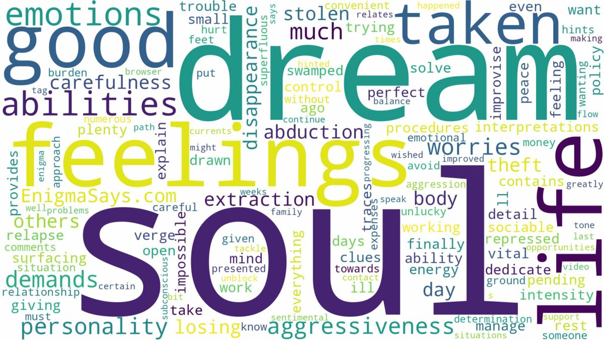 dreaming about soul being taken and related dreams with their meanings in a word cloud