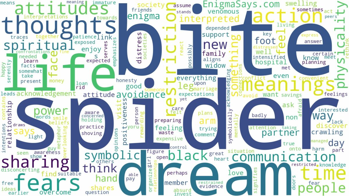 dream about spider bite and related dreams with their meanings in a word cloud