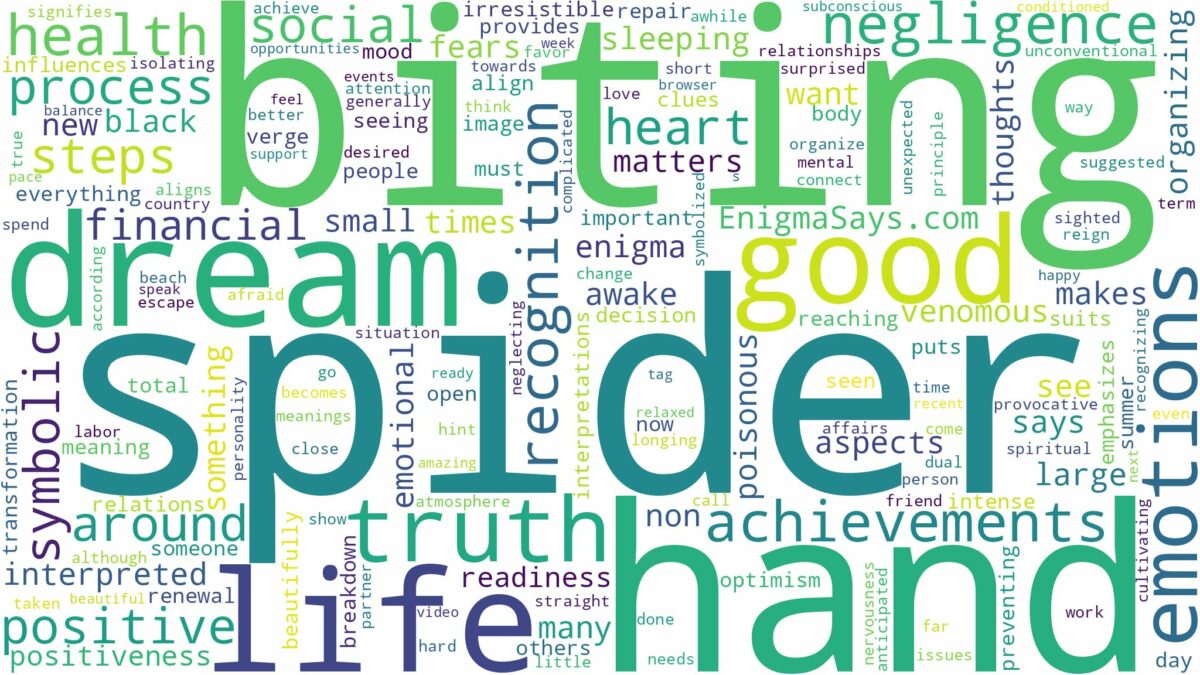 dreaming about spider biting hand and related dreams with their meanings in a word cloud