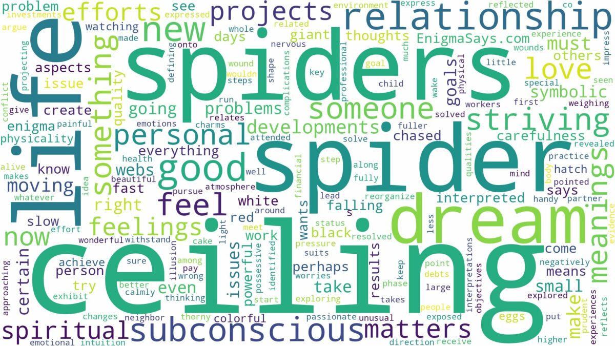 dreaming of spider on ceiling and related dreams with their meanings in a word cloud