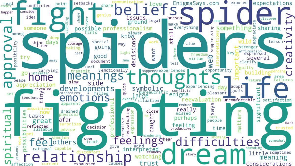 dreams about spiders fighting and related dreams with their meanings in a word cloud