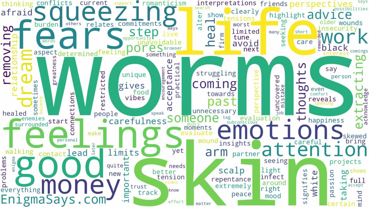 dreaming of squeezing worms out of skin and related dreams with their meanings in a word cloud