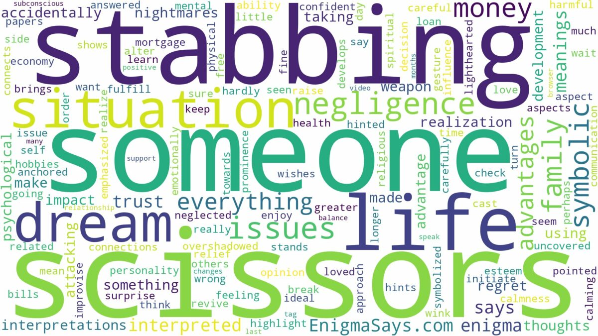 dreaming of stabbing someone with scissors and related dreams with their meanings in a word cloud