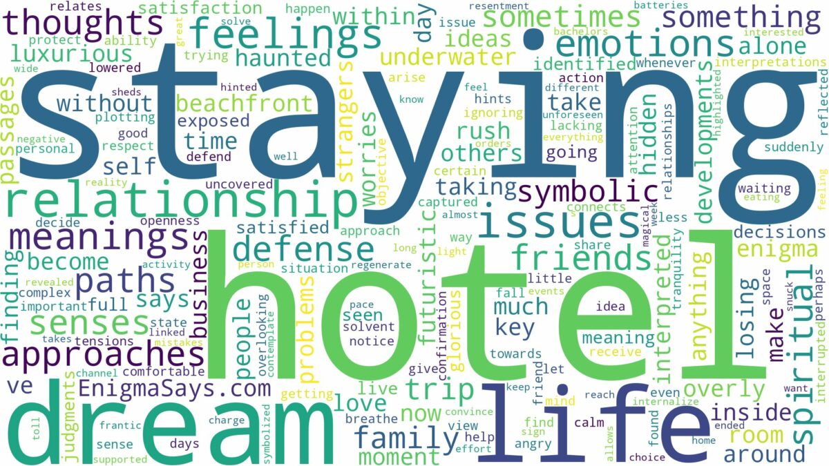 dream of staying in a hotel and related dreams with their meanings in a word cloud