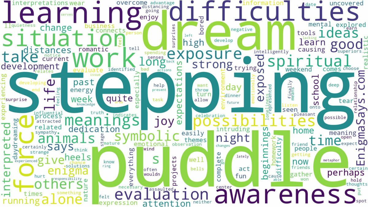 dream of stepping in a puddle and related dreams with their meanings in a word cloud