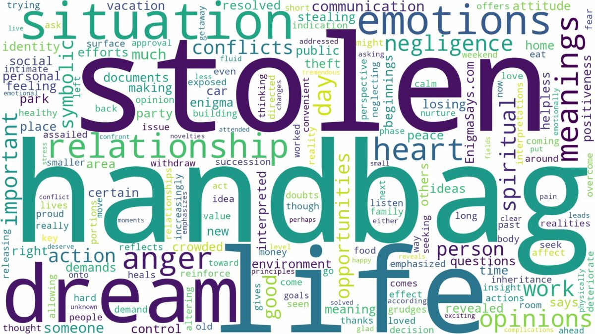 dream about stolen handbag and related dreams with their meanings in a word cloud