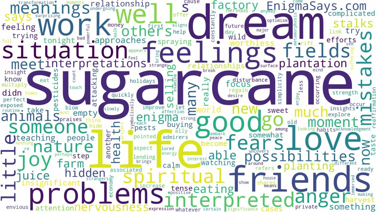 dream about sugarcane and related dreams with their meanings in a word cloud