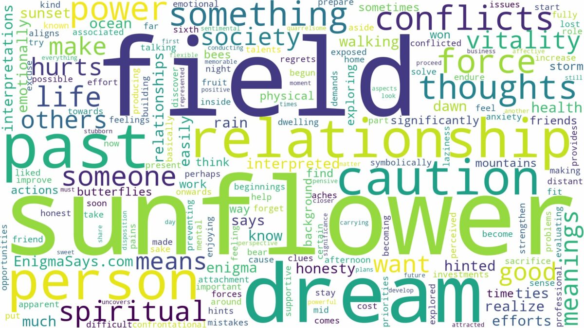 dream about sunflower field and related dreams with their meanings in a word cloud