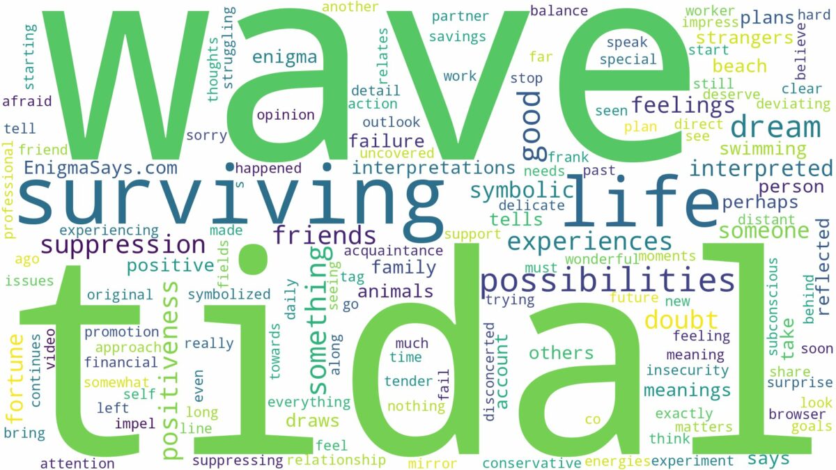 dreaming of surviving a tidal wave and related dreams with their meanings in a word cloud