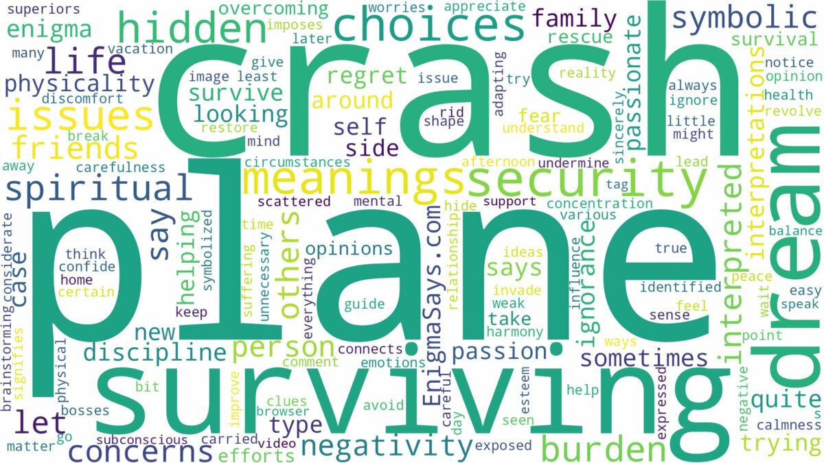 dreaming of surviving plane crash and related dreams with their meanings in a word cloud