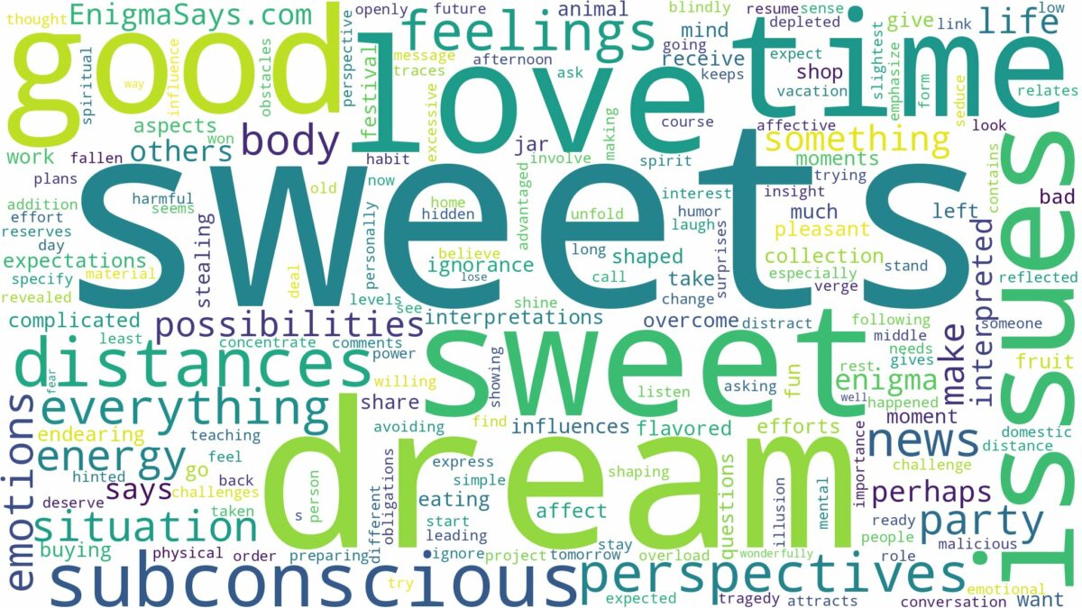 dreams about sweets and related dreams with their meanings in a word cloud