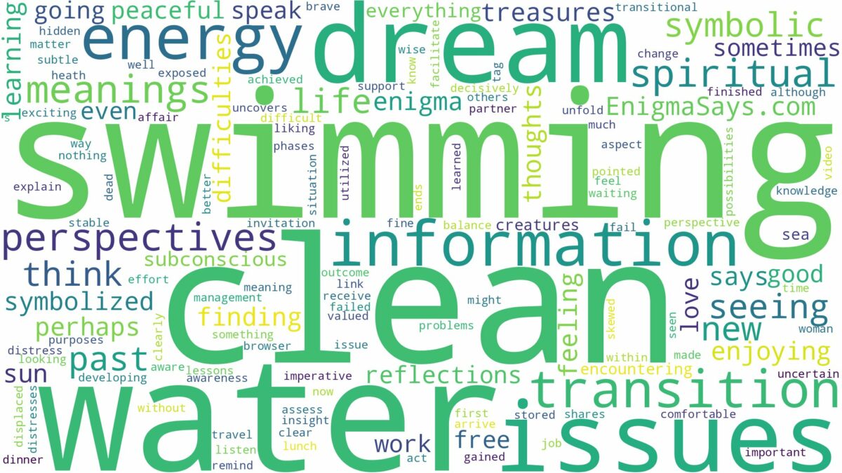 dreaming of swimming in clean water and related dreams with their meanings in a word cloud