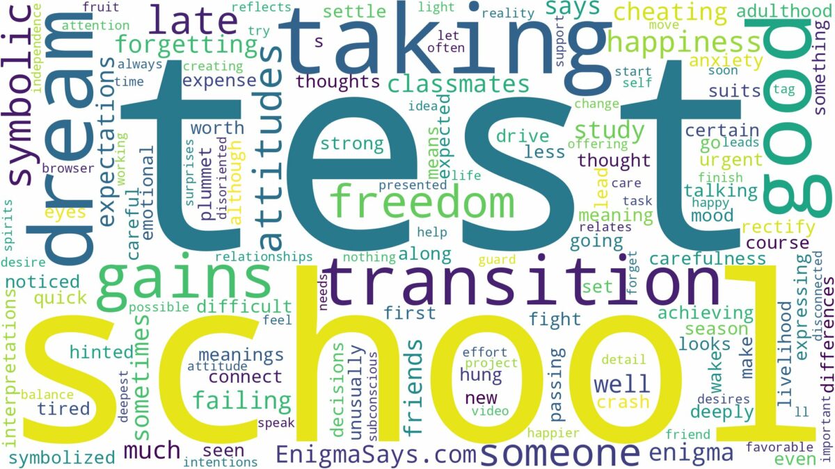 dreaming of taking a test in school and related dreams with their meanings in a word cloud