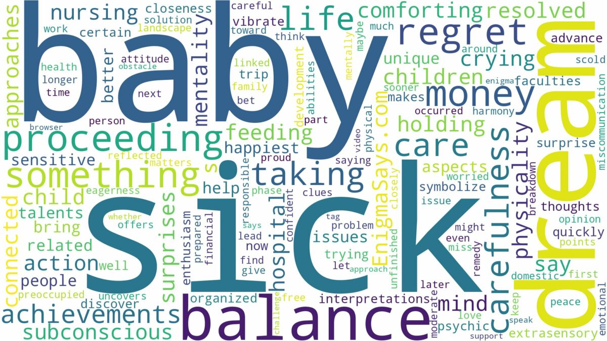 dreaming of taking care of a sick baby and related dreams with their meanings in a word cloud