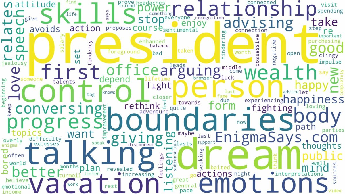 dream of talking to president and related dreams with their meanings in a word cloud