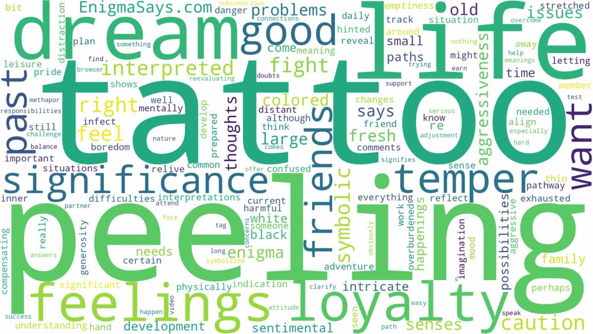 dreaming of tattoo peeling off and related dreams with their meanings in a word cloud