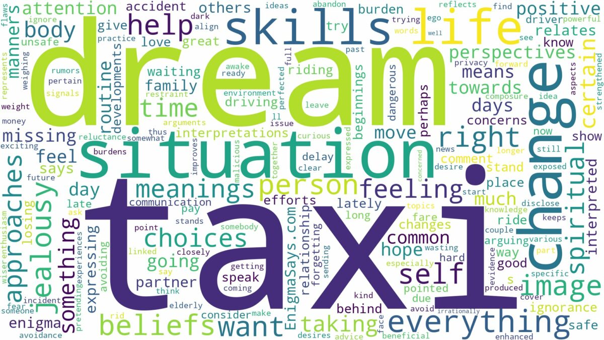 dream about taxi and related dreams with their meanings in a word cloud