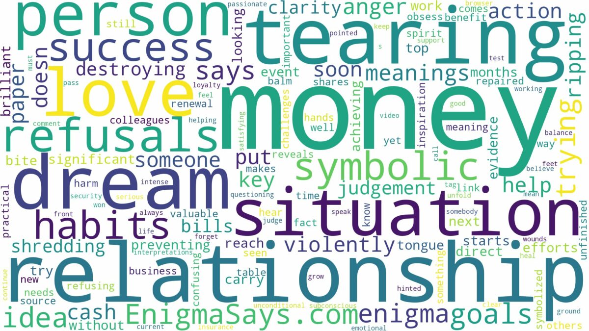 dream of tearing money and related dreams with their meanings in a word cloud