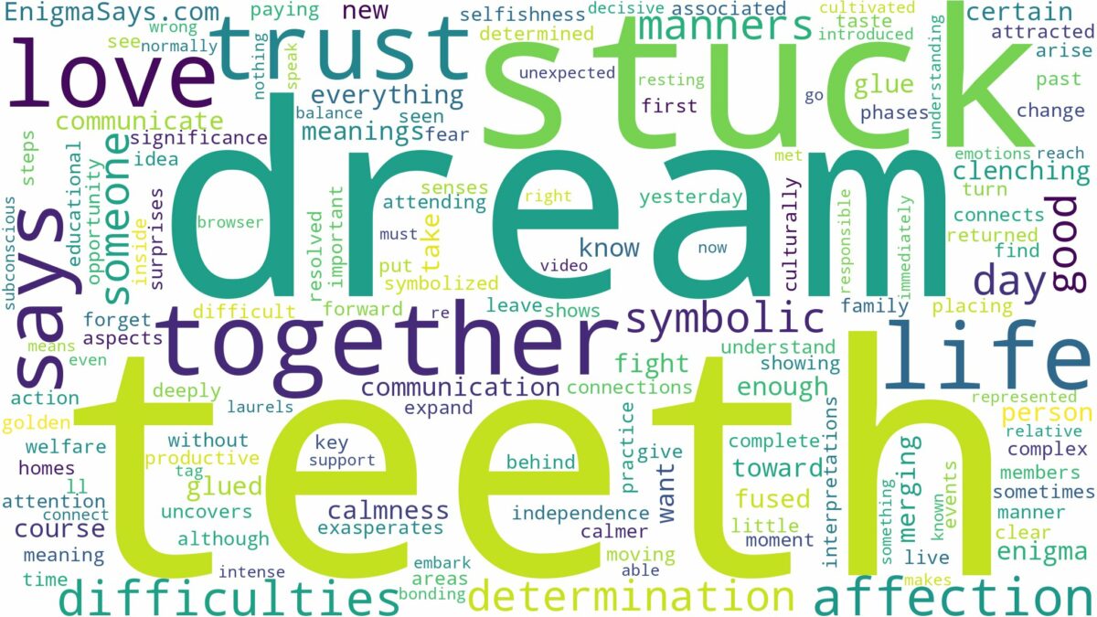 dream about teeth stuck together and related dreams with their meanings in a word cloud