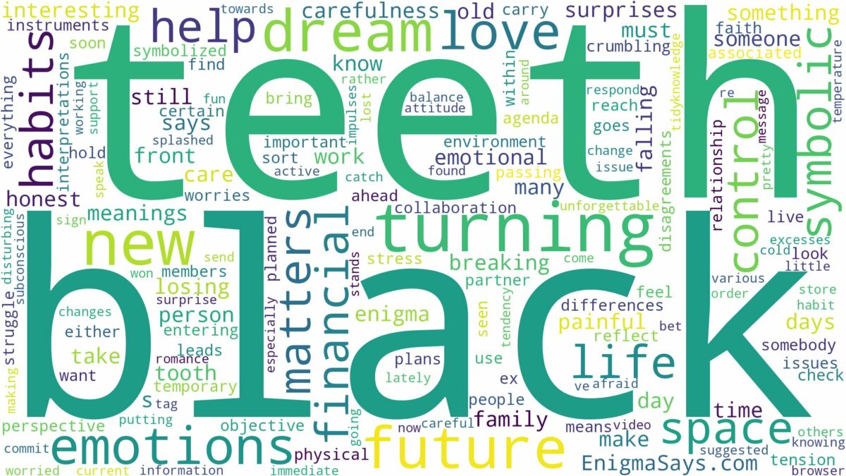 dreaming about teeth turning black and related dreams with their meanings in a word cloud