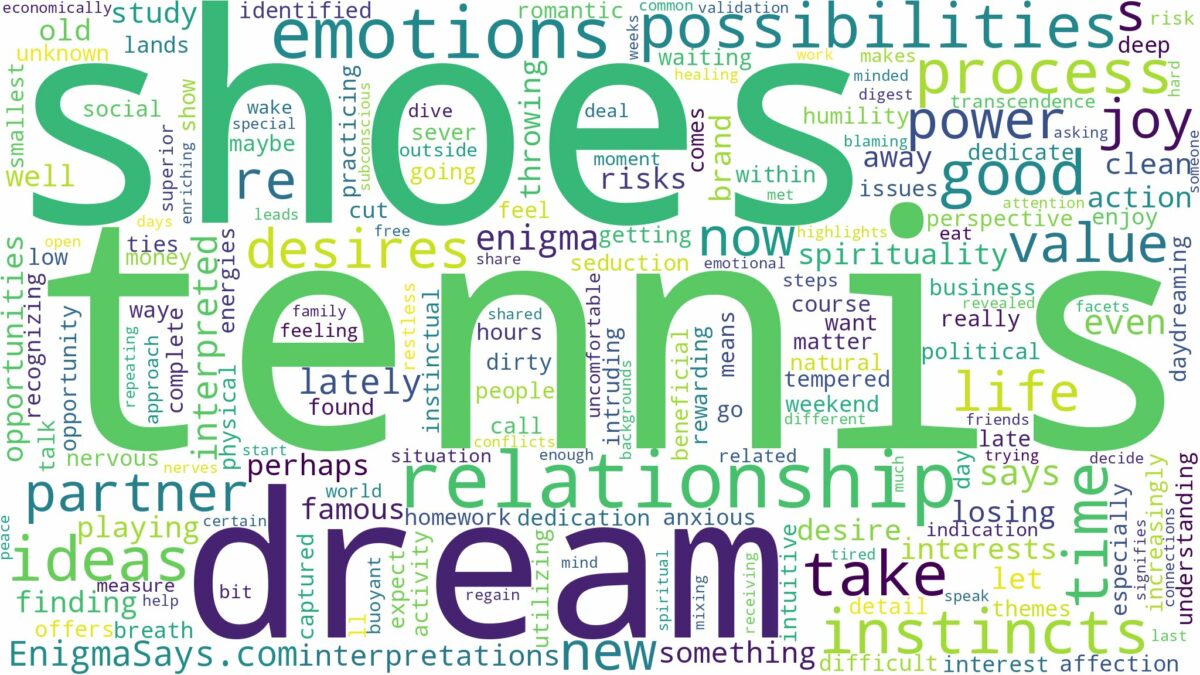 dreams about tennis shoes and related dreams with their meanings in a word cloud