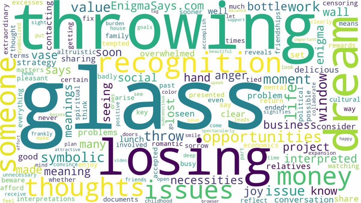 dream of throwing glass and related dreams with their meanings in a word cloud